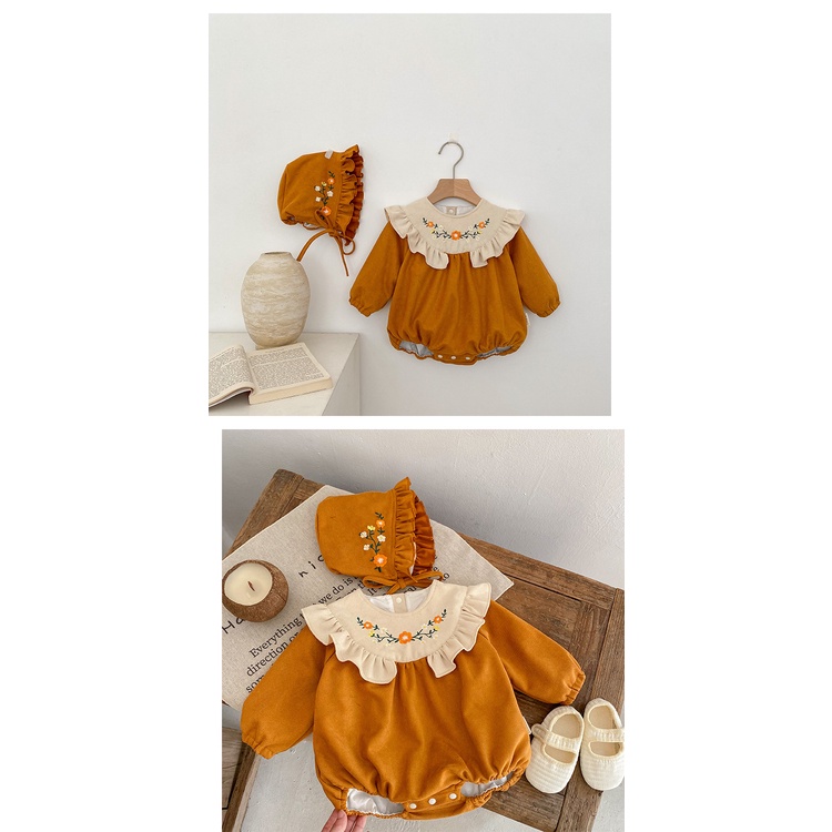 Bộ Áo Liền Quần Tam Giác Tay Dài Bằng Cotton Thêu Hoa Phong Cách Phương Tây Dành Cho Bé Gái