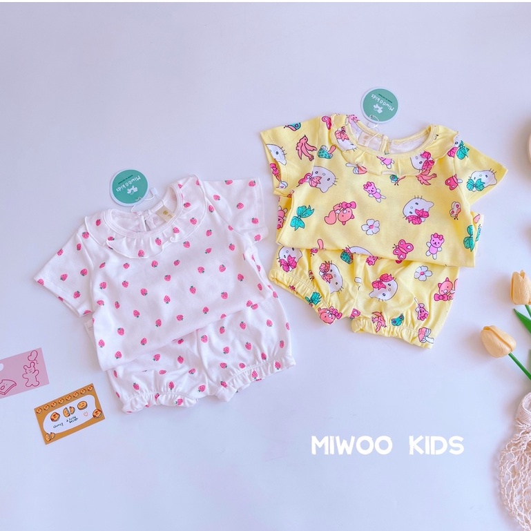 Đồ Bộ Cộc Tay Bé Gái Cotton Mùa Hè Viền Cổ Họa Tiết Size 1 - 5 Tuổi MINTSCLOSET Mint's Closet - DB8068