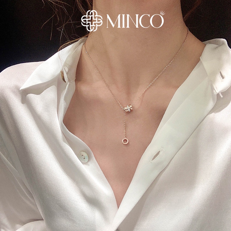 Dây chuyền nữ Minco Accessories thiết kế vintage màu vàng 18k đính đá hình trụ chữ la mã phụ kiện trang sức DT45