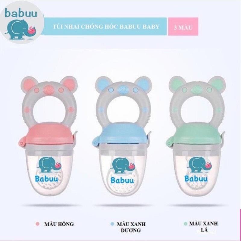 Túi Nhai Ăn Dặm Chống Hóc Babuu Kèm 3 Núm Nhai + Dây Đeo