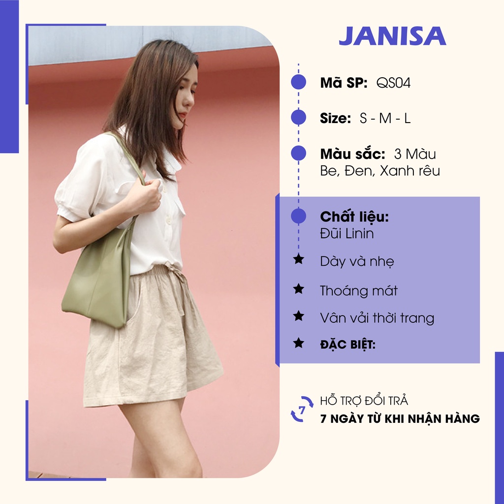 Quần short nữ ulzzang đũi ống rộng cạp cao đẹp lưng cao JANISA QS04 | BigBuy360 - bigbuy360.vn