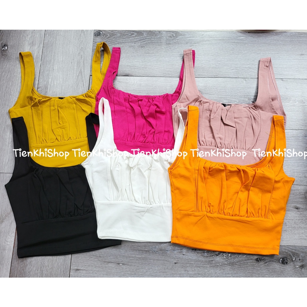 Áo hai dây thun croptop cổ U nhún ngực sexy phom ôm màu trơn BS30