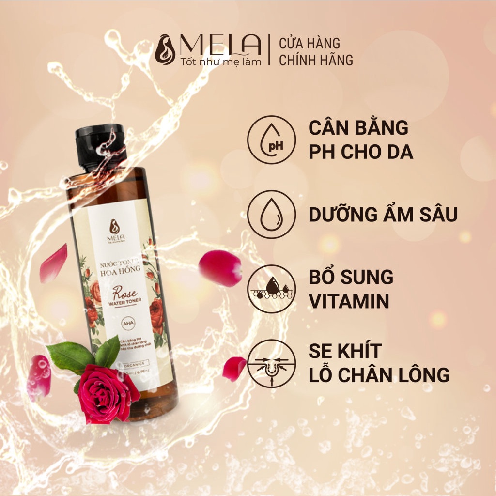 Nước Hoa Hồng MELA Cấp Ẩm Sáng Da, Toner Thu Nhỏ Lỗ Chân Lông Cân Bằng PH Dịu Nhẹ Phù Hợp Cho Da Mụn 200ml - ML11