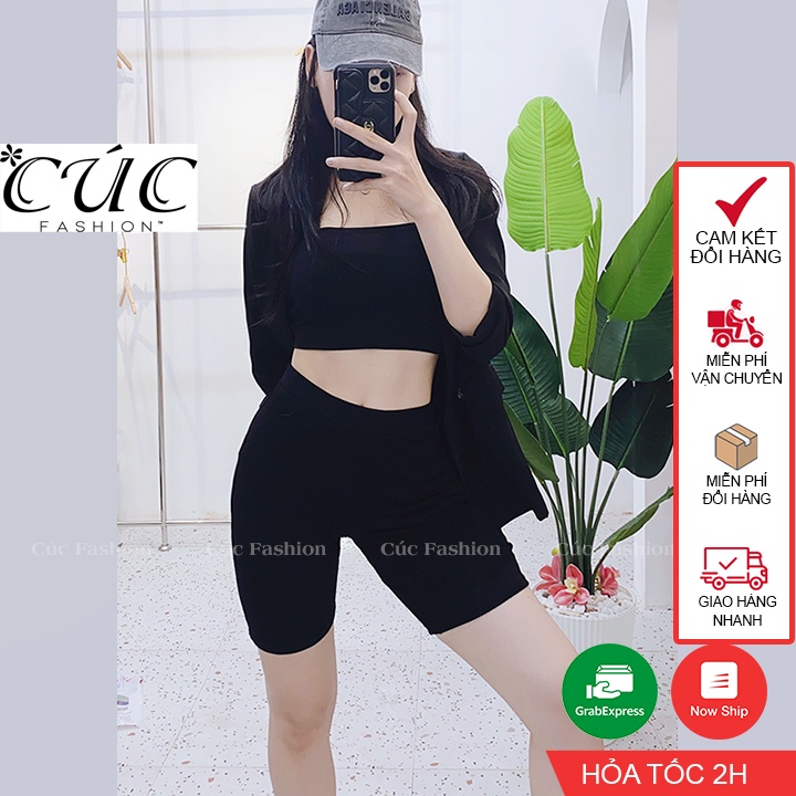 Quần legging nữ lửng Cúc Fashion vải thun cao cấp biker đùi ngố đồ mặc nhà dáng ôm bó lưng tập gym yoga bigsize QL03