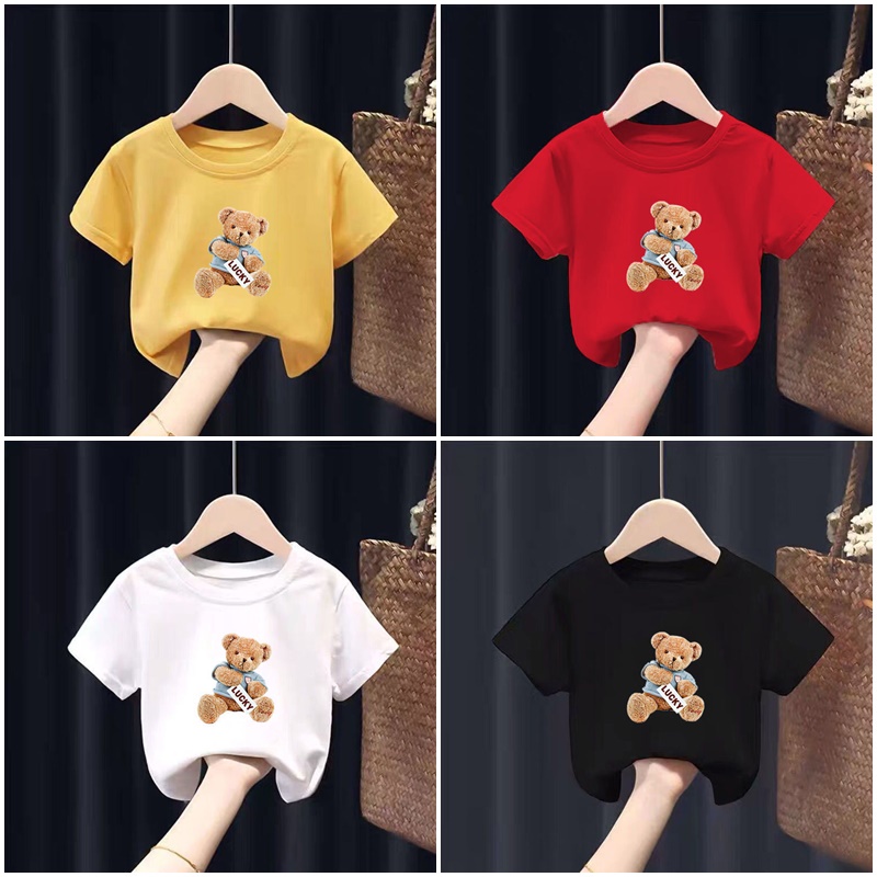 Áo thun cotton in hình gấu 3d,áo phông bé trai bé gái