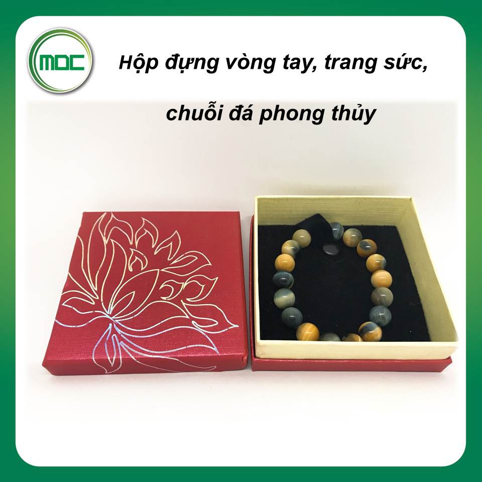 Hộp đựng chuỗi đá phong thủy in hoa sen size 9x9x3cm