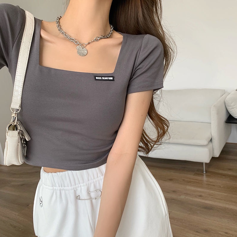 Áo Croptop Dáng Ôm Cổ Vuông Thời Trang Mùa Hè Cho Nữ