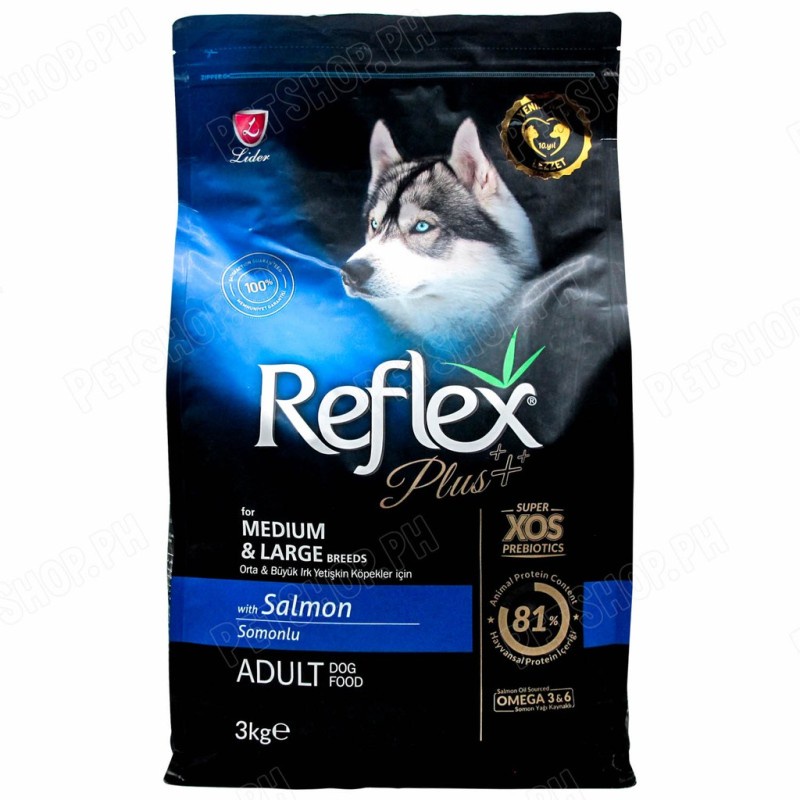 Reflex cho chó lớn, Thức ăn hạt cho chó lớn vị cá hồi Reflex Plus Medium &amp; Large Breed Adult Dog Food Salmon 3kg