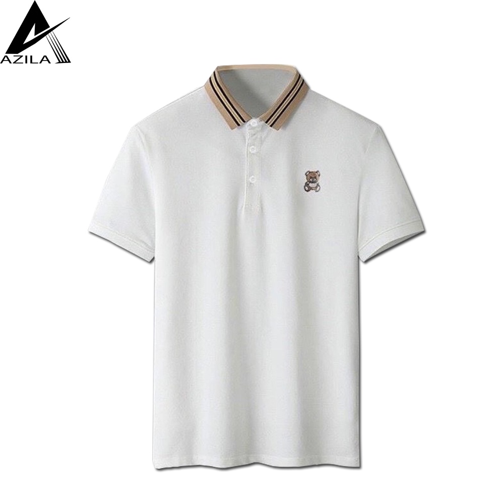 Áo polo nam Azila thêu hình gấu hai màu đen trắng chất liệu thun cotton cao cấp - AC93