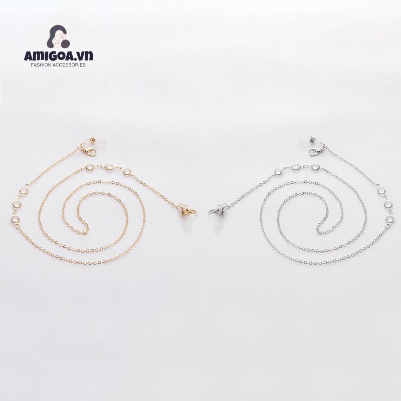 Dây Đeo Mắt Kính Đính Đá Kim Loại Chống Thất Lạc Có Thể Điều Chỉnh