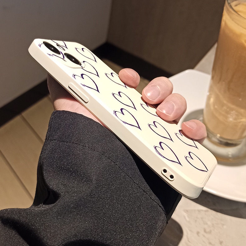 Ốp điện thoại iphone nhiều tim tím đơn giản viền vuông cho iphone14/xsmax/14plus/xr/14pro/x/14promax/6/8/7/se2020/13pro