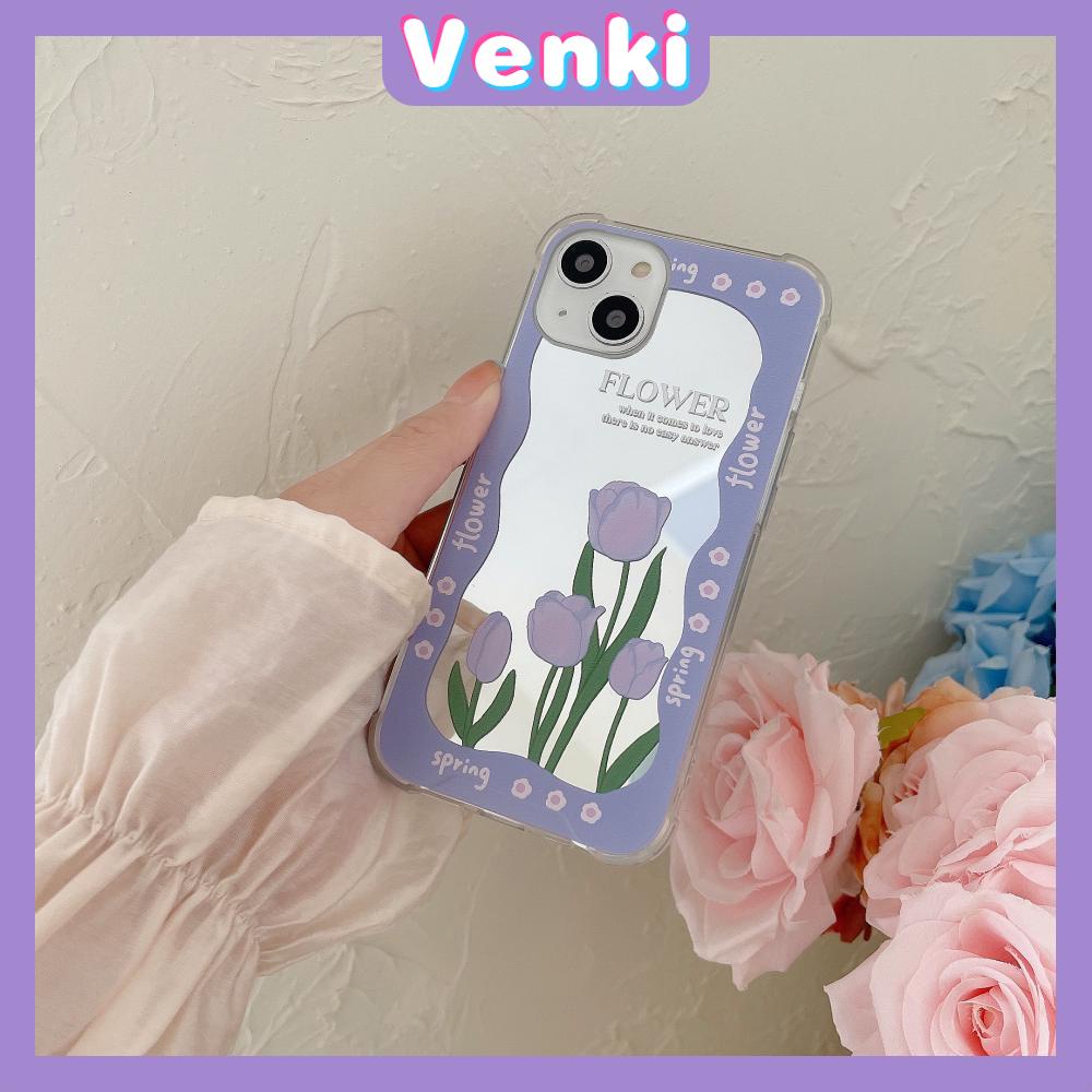 Ốp điện thoại acrylic tráng gương HD túi khí chống sốc họa tiết hoa tím thích hợp cho iPhone 11 13 Pro Max 12 Pro Max