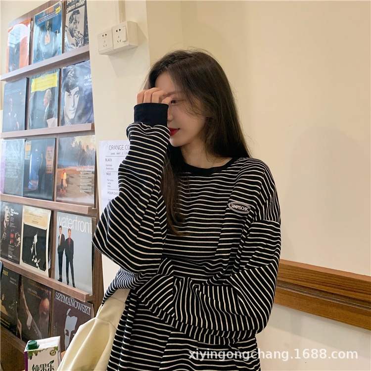 Áo Thu Đông PULL sợi kẻ nhỏ may logo cao su SIMPISCHIC form rộng (Có sẵn/ảnh thật)