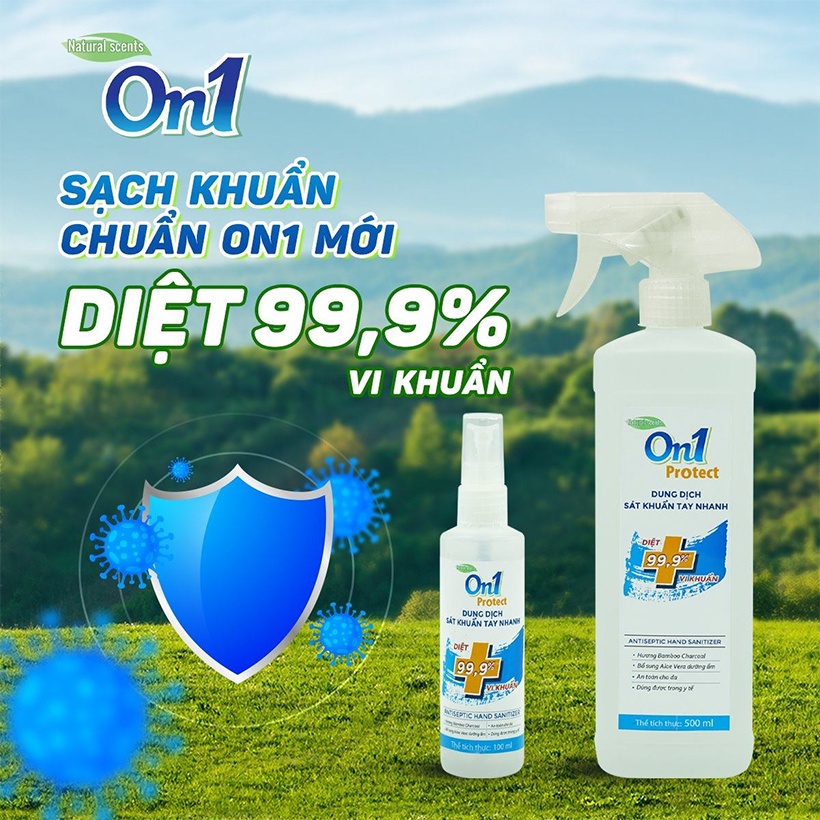 Dung dịch sát khuẩn tay khô nhanh On1 500ml C0202, nước sát khuẩn giúp làm sạch, dưỡng ẩm da tay hương thơm dễ chịu