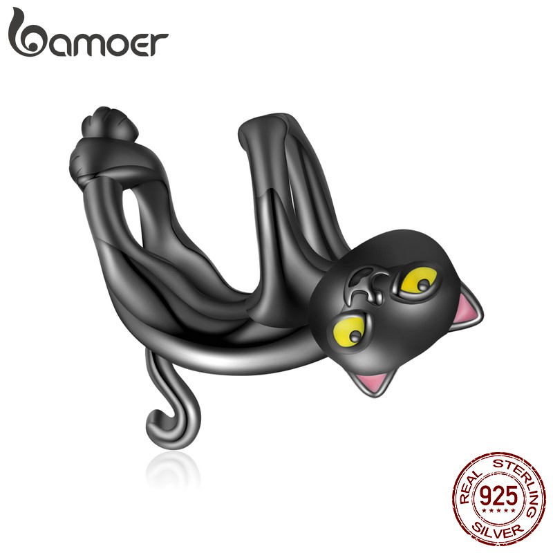 Hạt Charm Bamoer Bsc520 bạc 925 hình mèo đen phong cách quyến rũ hợp thời trang dùng làm vòng tay