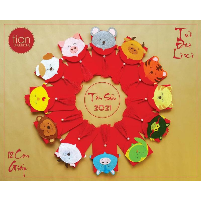 TÚI ĐEO LÌ XÌ 12 CON GIÁP TẾT ( Bảng màu 2021)