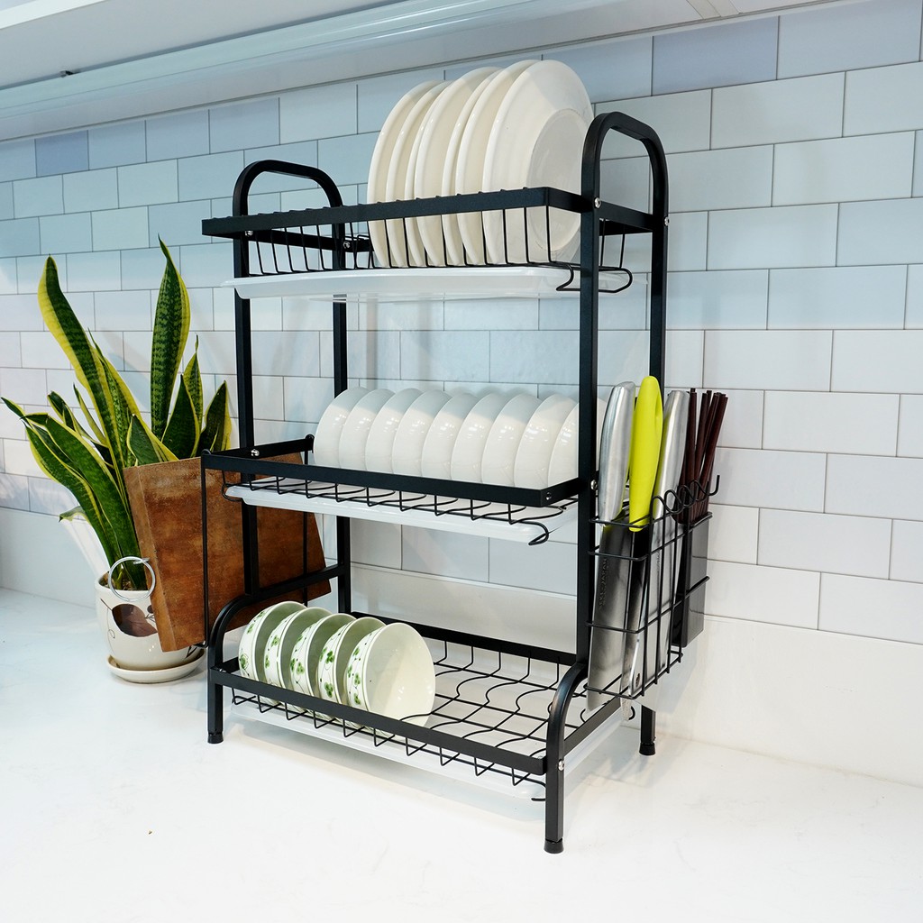 Kệ Để Chén Đĩa Inox 304 và Thép Carbon Sơn Đen VANDO Giá Bát Nhỏ Có Khay Hứng Nước | BigBuy360 - bigbuy360.vn