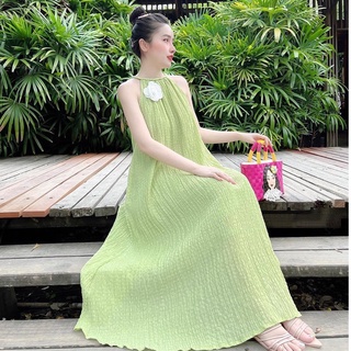 Đầm maxi cổ yếm đính hoa sang chảnh 2 lớp đầm suông thụng nữ HN854