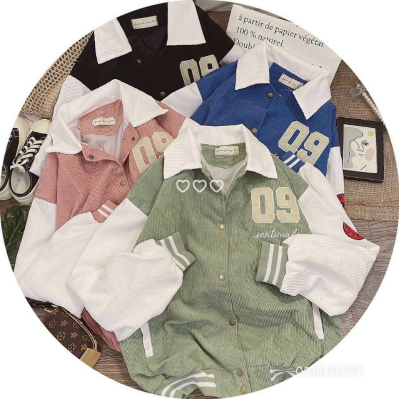 Áo khoác kaki nam nữ kiểu bomber có cổ bóng chày chống nắng thêu logo thời trang hàn, mẫu áo khoác nhung tăm