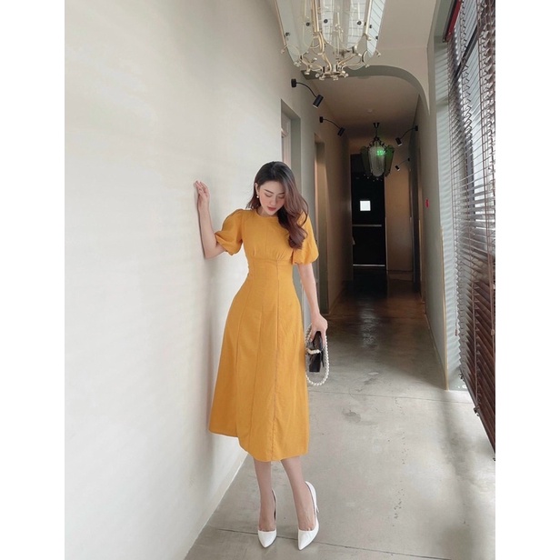 [Jamela] Đầm cổ tròn tay phồng dáng dài thiết kế cao cấp | BigBuy360 - bigbuy360.vn