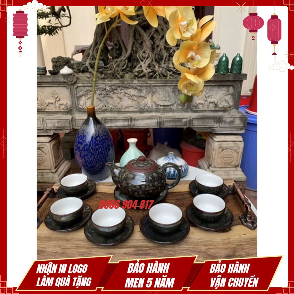 Bộ Ấm Chén Uống Trà, Bộ Ấm Chén Bát Tràng Cao Cấp - Tử Sa Tâm Sen