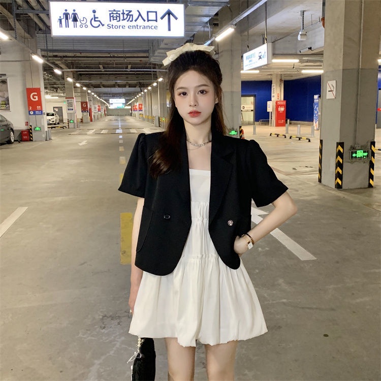 Áo khoác blazer SUXI tay ngắn màu trơn phong cách cổ điển thời trang mùa hè cho nữ