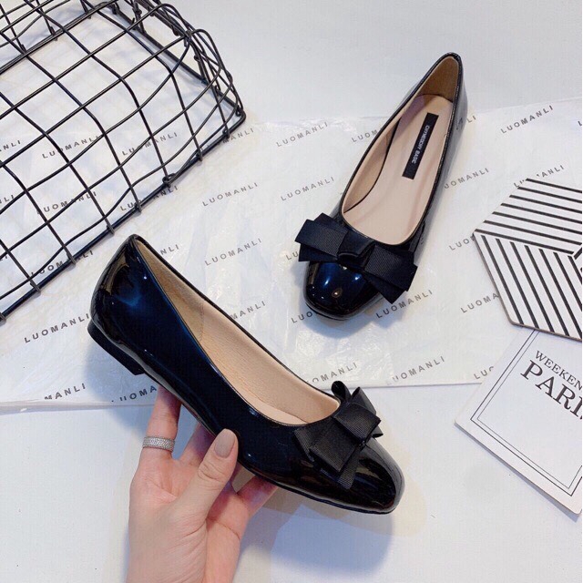 Giày búp bê nơ vải da bóng chất đẹp