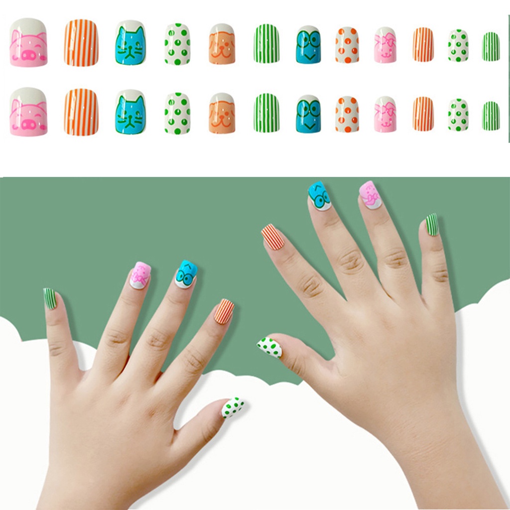 Hộp 24 Móng Tay Giả Có Thể Tháo Rời Che Phủ Toàn Diện Tiện Dụng Cho Bé