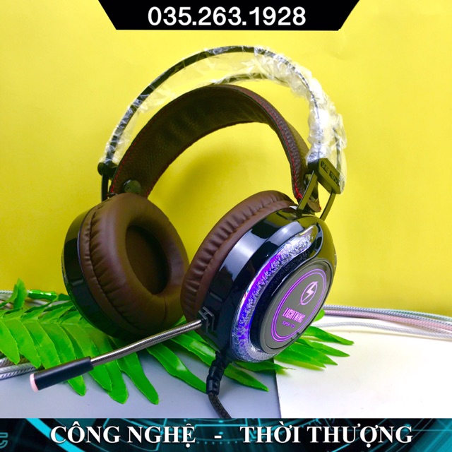 Tai nghe game Lightning V7S Led RBG đổi màu, kiểu dáng chụp tai chống ồn tốt, có mic với jack cắm 3.5, âm thanh chất