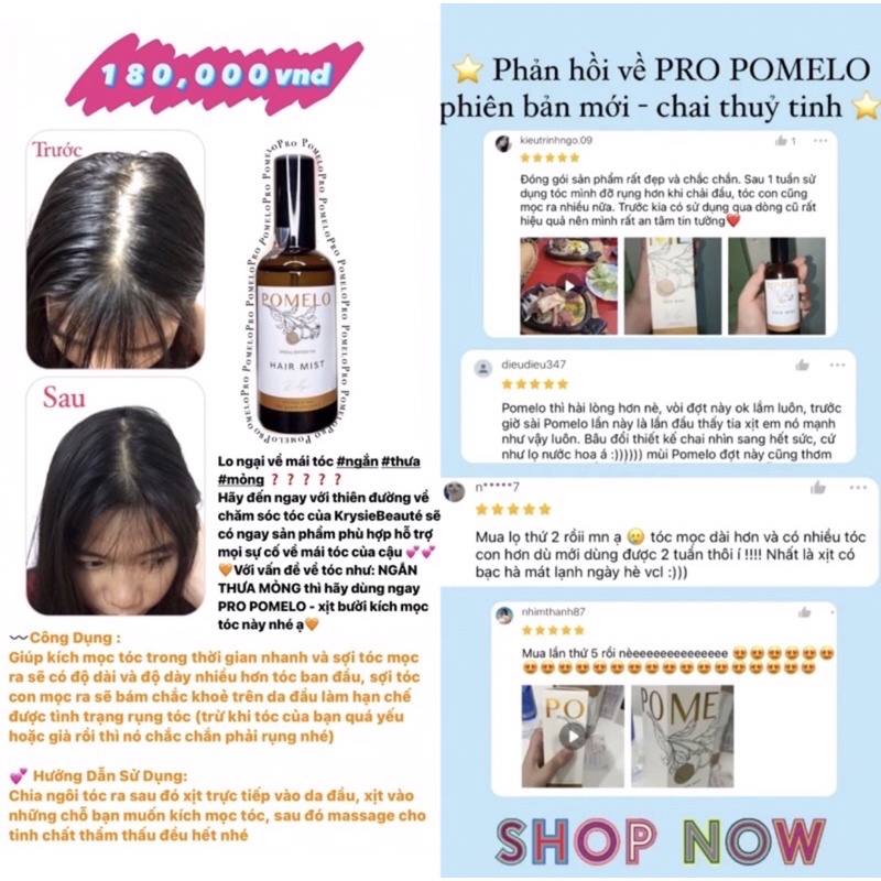 Pro POMELO Hair Mist - Xịt Bưởi Kích Mọc Tóc X2