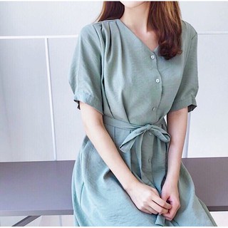 Đầm váy freesize suông mint cột eo