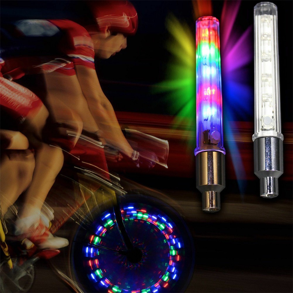 Bộ 2 đèn Led gắn van bánh xe đạp trang trí an toàn lấp lánh