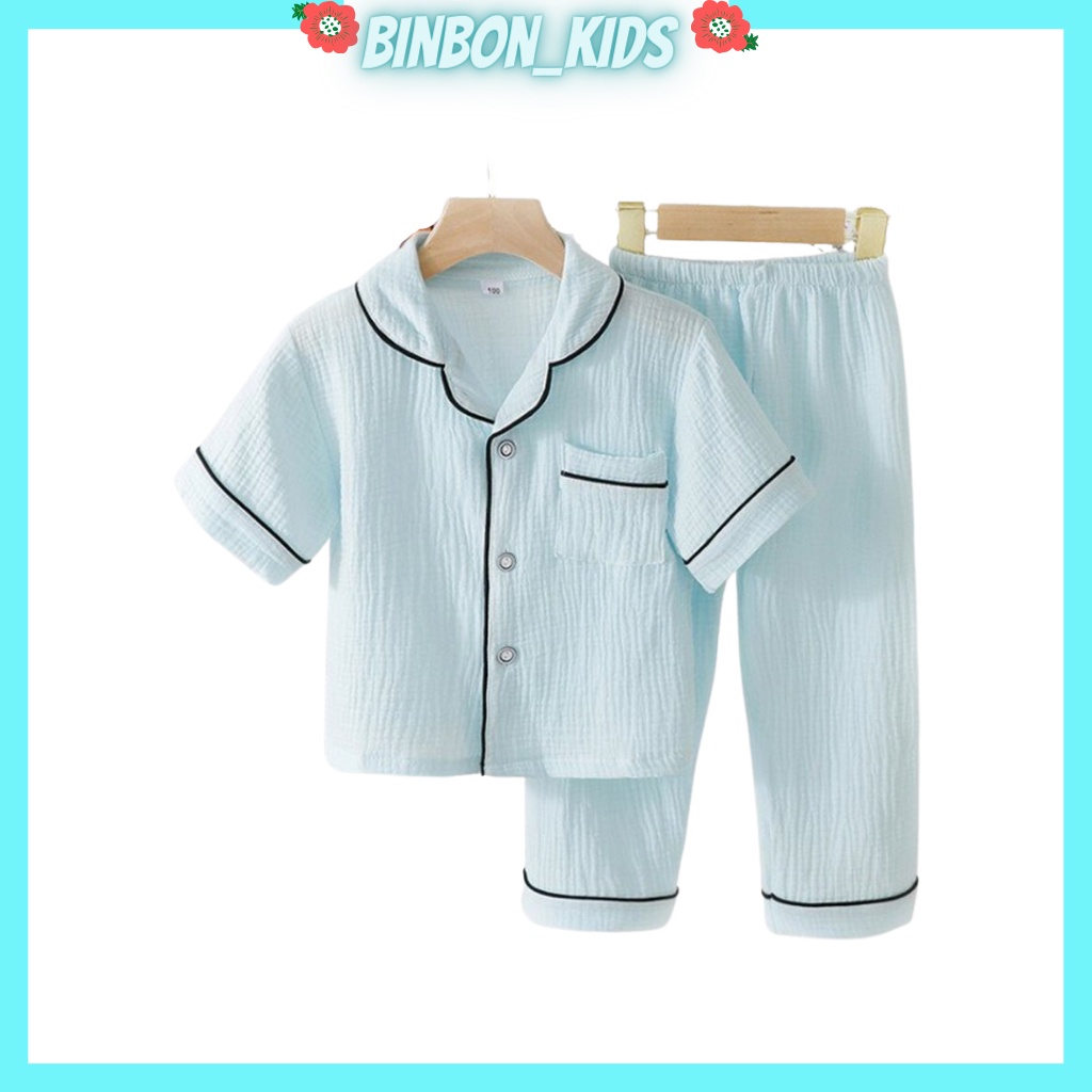 Đồ bộ Pijama cộc tay cho bé trai gái TRANG-STORE . Bộ đồ ngủ pizama cho bé chất đũi trơn cho bé trai bé gái PM006