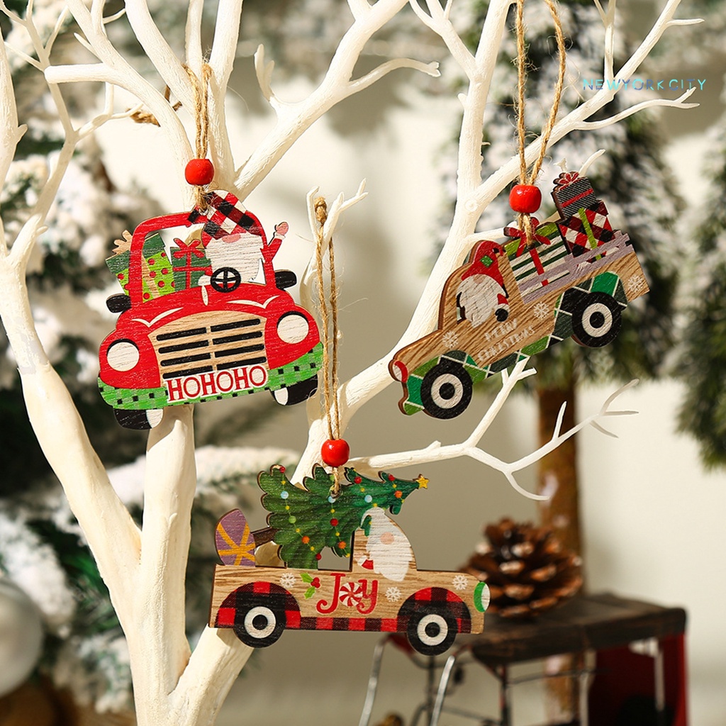 Đồ trang trí Ông Già Noel Hoạt Hình Bằng Gỗ Treo Trang Trí Giáng Sinh