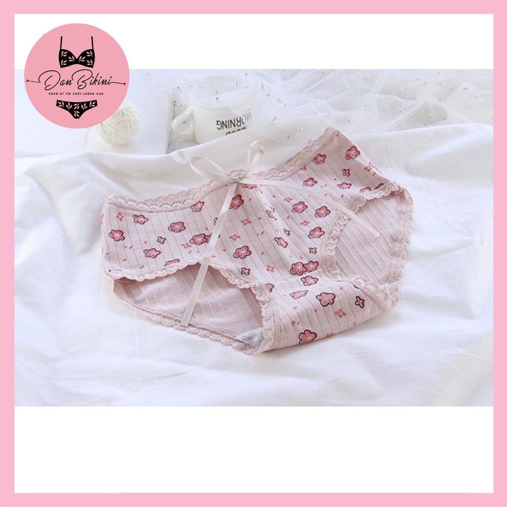 Quần Lót Nữ Cotton Dễ Thương cao cấp gân tăm hoa anh đào tôn dáng chống viêm mã A004
