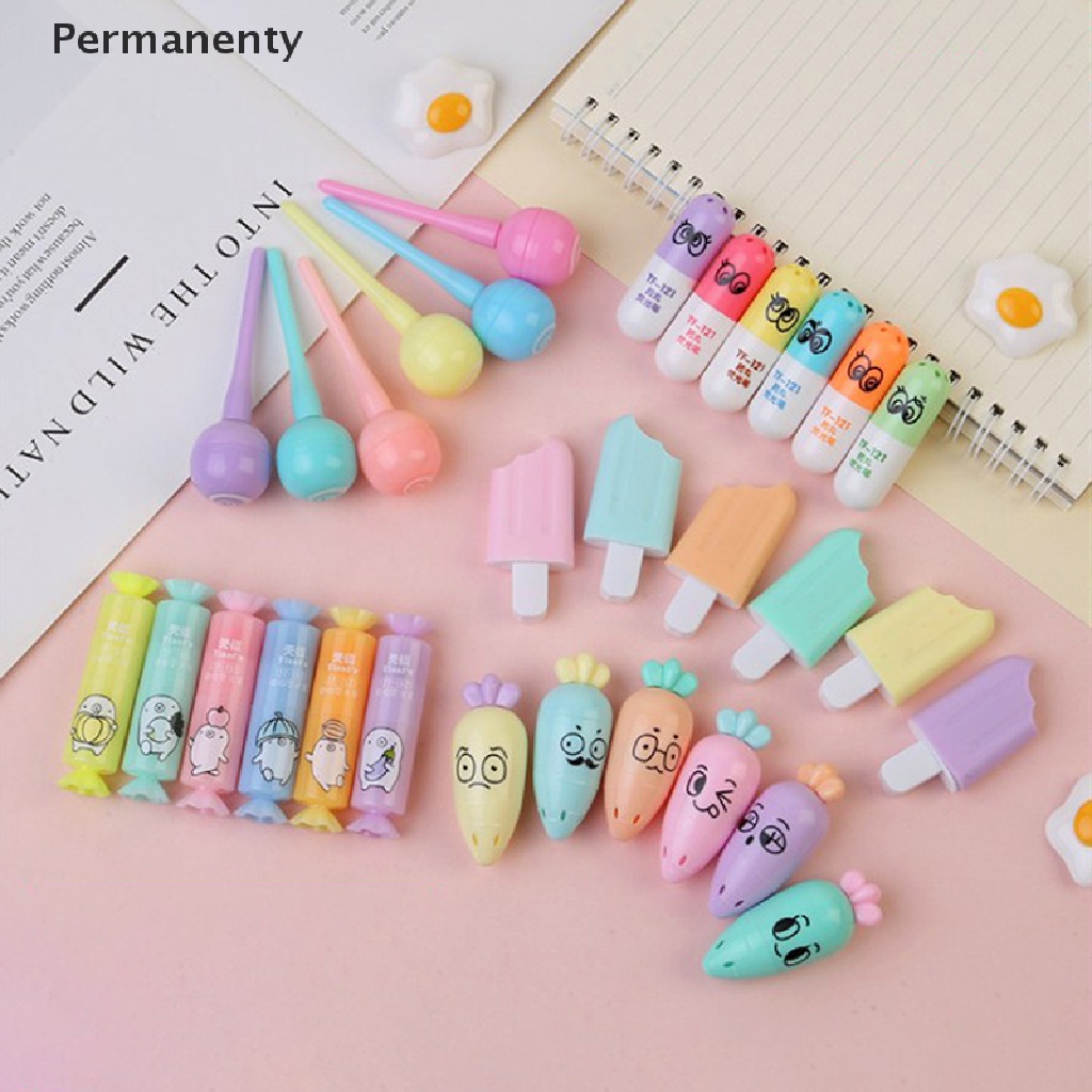 Bộ 6 Bút Lông Đánh Dấu Hình Mèo Hoạt Hình Mini Dễ Thương Dành Cho Học Sinh Trung Học / Văn Phòng