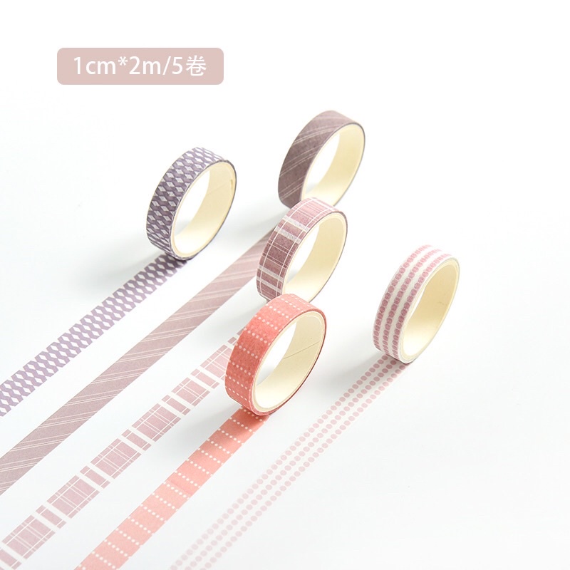 Set 5 Cuộn Washi Tape Băng Dính Trang Trí Sổ Bullet Journal