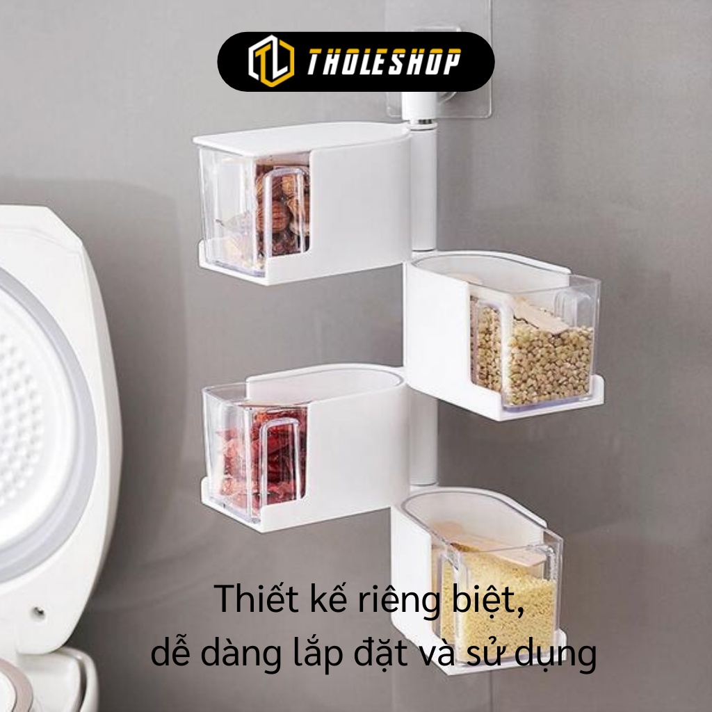 Hộp Đựng Gia Vị Treo Tường - Hũ Gia Vị Gắn Tường Đa Năng 4 Tầng Có Thể Xoay 6121