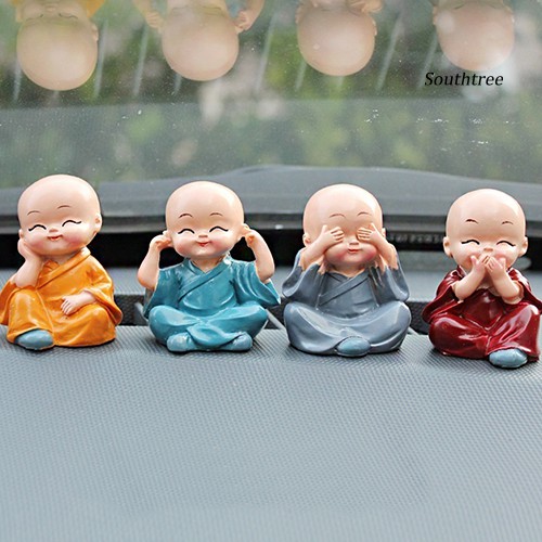 Set 4 Tượng Chú Tiểu Hoạt Hình Mini Dễ Thương Trang Trí Tiểu Cảnh / Nhà Cửa / Xe Hơi