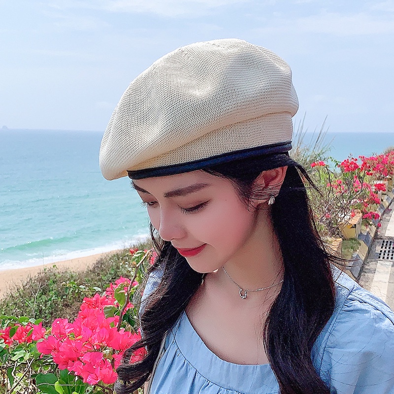 Mũ Beret Dệt Kim Màu Trơn Dễ Thương Cho Nữ