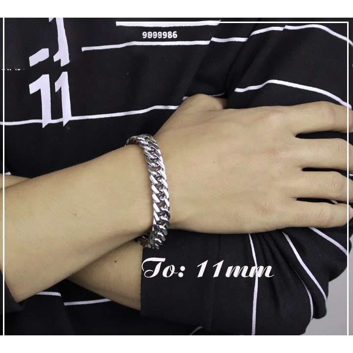 (New Fashion) Lắc tay nam inox kiểu lặc đôi cạnh vuông 11 mm trắng sáng, không đen, siêu đẹp, bao ngầu