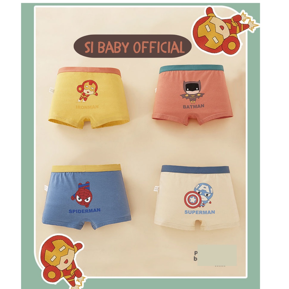 Set 4 quần chip đùi Si BABY mẫu người nhện và khủng long cho bé trai,vải cotton thoáng mát cho bé 10-40kg