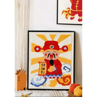 [Kèm KIM và KHUNG GỖ SỊN] Bộ Thêu Len Xù Nổi THẦN TÀI - Punch Needle - Tranh gỗ, tranh decord trang trí nhà cửa, phòng n