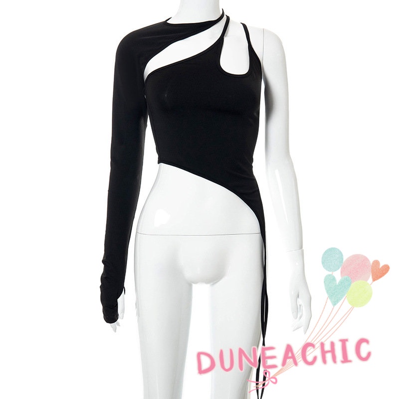 DUNEA Áo Croptop Lệch Vai Thiết Kế Lệch Tà Quyến Rũ Cho Nữ