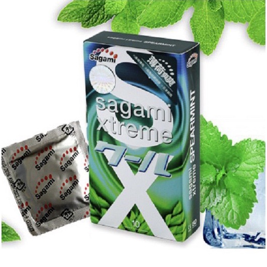 - Bao cao su Sagami Xtreme Spearmint, Siêu mỏng, mát lạnh bạc hà, kéo dài cuộc yêu - Hộp 10 cái