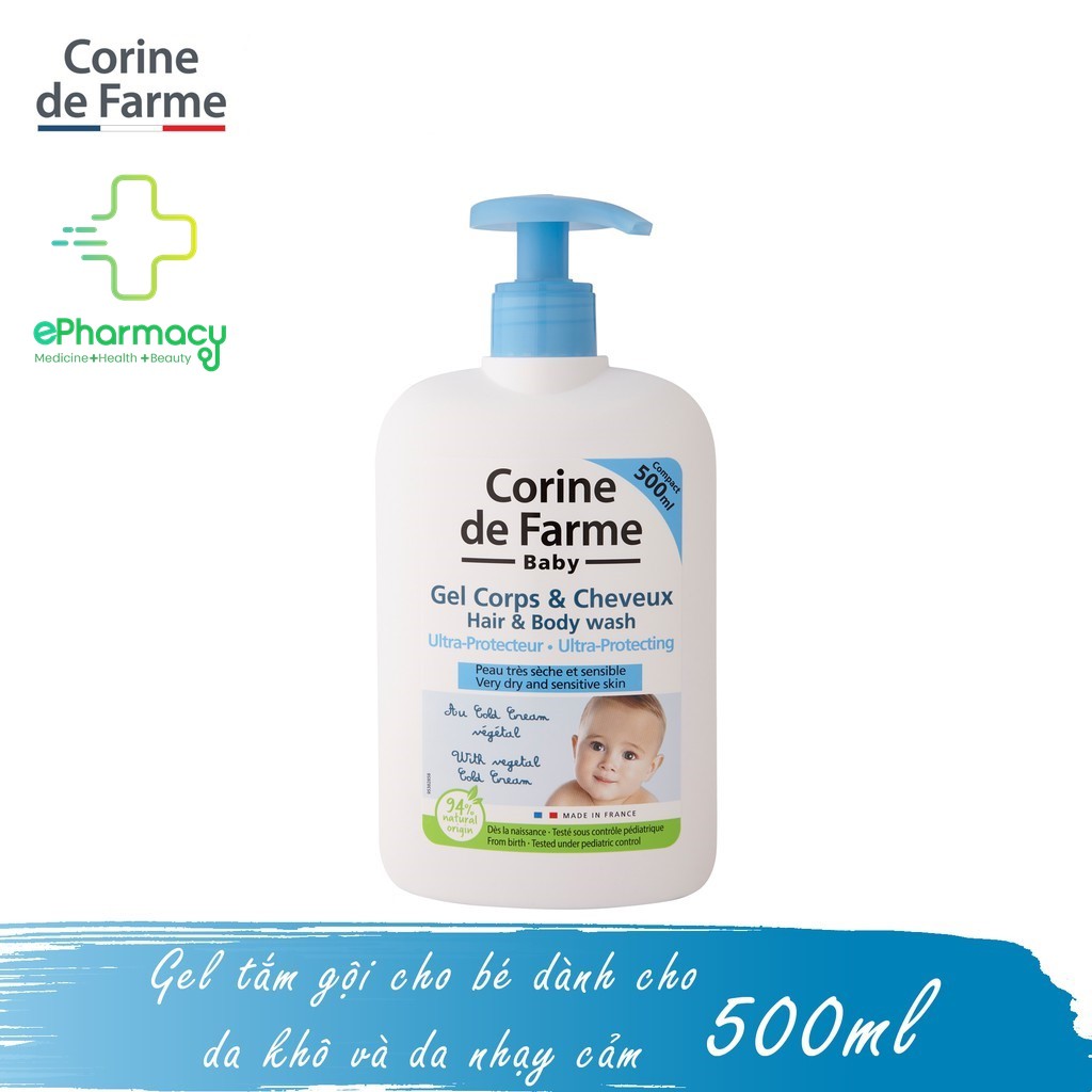 CORINE DE FARME tắm gội cho bé - Corine de Farme ULTRA-PROTECTING HAIR & BODY WASH cho da khô, nhạy cảm 500ml