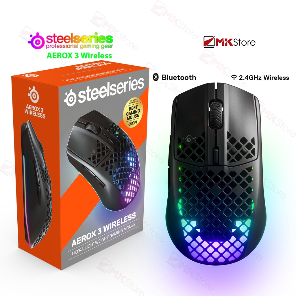 Chuột chơi game không dây Steelseries AEROX 3 Wireless / Bluetooth 5.0 18.000 CPI