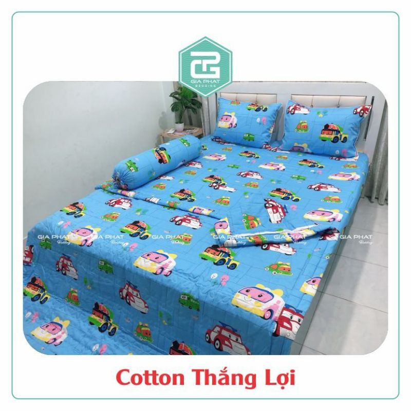 Bộ Chăn ga 5 món 100% Cotton Thắng Lợi chuẩn logo ( Chăn chần gòn + 1 ga + 2 gối nằm + 1 ôm )