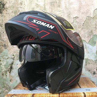 Nón soman fullface lật cằm đỏ