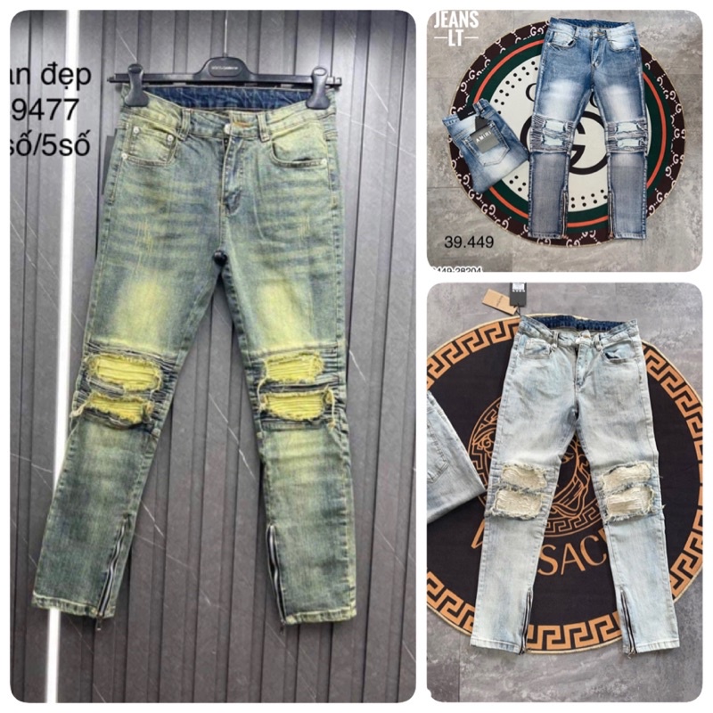 Quần Jean Nam Ami Vá gối Mix Khoá Chân - Quần Jean Nam Phối khoá